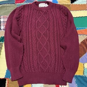 Vintage Lord Jeff Red Cable Knit Thick Sweater Large